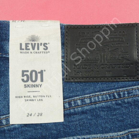 Levis 501 Selvedge Skinny Jeans Womens 24 Blue White Made & Crafted New - Picture 4 of 7